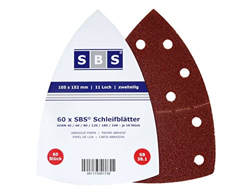 SBS Klett-Schleifblätter | 105 x 152mm | 60 Stück | 10x je Korn 40/60/80/120/180/240 für Multischleifer Prio von SBS