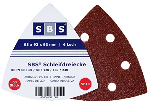 SBS Schleifdreiecke | 93x93x93 | 120 Stück | je 10x Korn 40/60/80/120/180/240 Delta Schleifscheiben von SBS