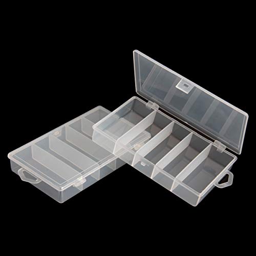 SBYURE Aufbewahrungsbox für Angelzubehör, 5 Gitter, transparent, aus Kunststoff, für Schmuckherstellung, Organizer, Behälter, Utility-Box, 17,8 x 10,9 x 3 cm, 2 Stück von SBYURE