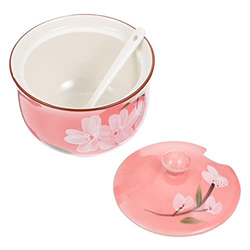 Keramik-Gewürzdose, Dose, Porzellan Gewürzdose Blumen Zuckerdose Küchenschüssel(Pink) von SBZIOJHDR