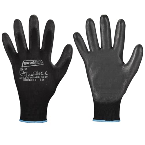 SC-Normteile | Arbeitshandschuhe, Schutzhandschuhe in Schwarz - Größe 7 (S) - (2 Paar) - PU/Polyester - Feinstrick - Montagehandschuhe - DARK Edition - CAT 2 von SC-Normteile