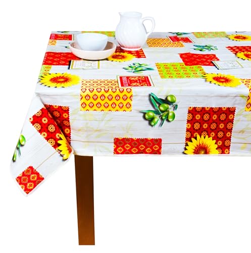 Wachstuch Tischdecke mit Kantenverstärkung - Wasserabweisend, Leicht zu Reinigen und Wetterfest - Oeko-TEX Zertifiziert - 140 x 140 cm - Sun Flower von SCA-Europe