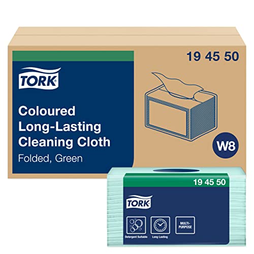 Tork 194550 Langlebige Farbige Reinigungstücher für W8 Small Pack System / 1-lagiges Reinigungstücher Set Grün / Für den mehrfachen Einsatz / Premium Qualität / 8 x 40 Tücher / 30 x 38,5 cm (B x L) von Tork