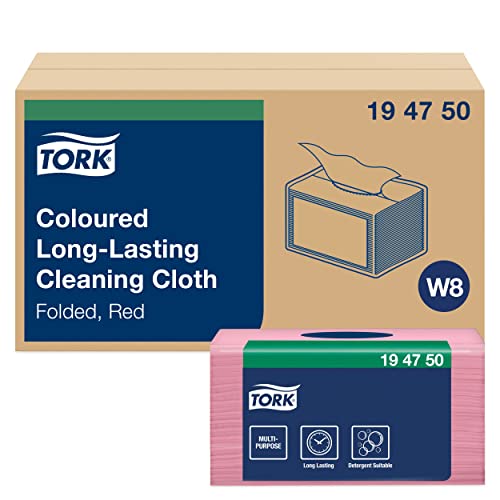 Tork 194750 Langlebige Farbige Reinigungstücher für W8 Small Pack System / 1-lagiges Reinigungstücher Set Rot / Für den mehrfachen Einsatz / Premium Qualität / 8 x 40 Tücher / 30 x 38,5 cm (B x L) von Tork