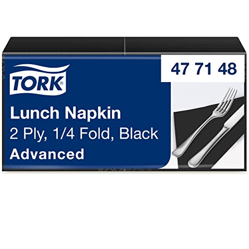 Tork 477148 Lunchservietten Schwarz / 2-lagige Servietten für kleine Gerichte & Snacks / Advanced Qualität / 10 x 200 (2000) Papierservietten / 32,6 x 33 cm (B x L) / 1/4-Falz von Tork