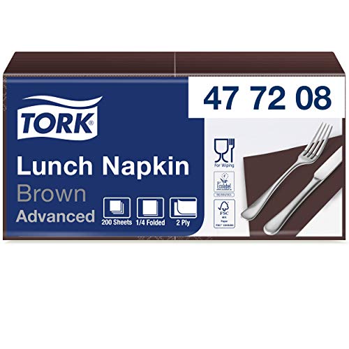 Tork 477208 Lunchservietten Braun / 2-lagige Servietten für kleine Gerichte & Snacks / Advanced Qualität / 10 x 200 (2000) Papierservietten / 32,6 x 33 cm (B x L) / 1/4-Falz von Tork