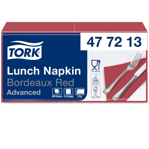 Tork 477213 Lunchservietten Bordeauxrot / 2-lagige Servietten für kleine Gerichte & Snacks / Advanced Qualität / 10 x 200 (2000) Papierservietten / 32,6 x 33 cm (B x L) / 1/4-Falz von Tork