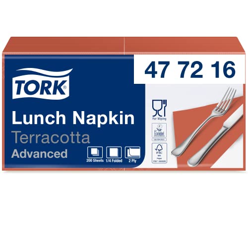 Tork 477216 Lunchservietten Terracotta / 2-lagige Servietten für kleine Gerichte oder Snacks / Advanced Qualität / 10 x 200 (2000) Papierservietten / 32,6 x 33 cm (B x L) / 1/4-Falz von Tork