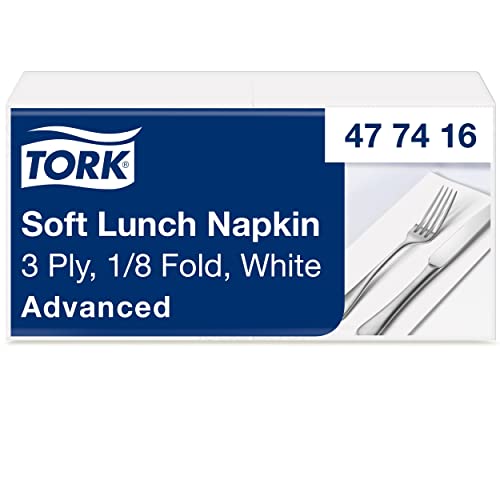 Tork 477416 Soft Lunchservietten Weiß 1/8 Falz / 3-lagige, vorgefaltete Servietten für kleine Gerichte & Snacks / Advanced Qualität / 10 x 150 (1500) Papierservietten / 32,6 x 33 cm (B x L) von Tork