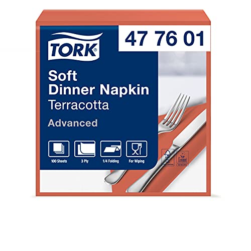 Tork 477601 Soft Dinnerservietten Terracotta / Papierservietten 3 lagig / Ideale Qualität und Größe für ein Abendessen / Advanced Qualität / 12 x 100 (1200) Servietten / 39 x 39 cm (B x L) von Tork