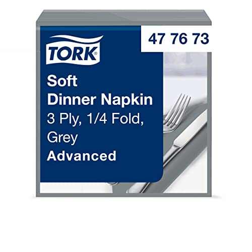 Tork 477673 Soft Dinnerservietten Grau / Papierservietten 3 lagig / Ideale Qualität und Größe für ein Abendessen / Advanced Qualität / 12 x 100 (1200) Servietten / 39 x 39 cm (B x L) von Tork