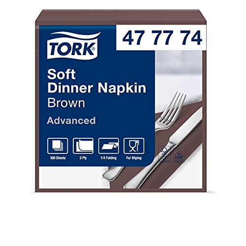 Tork 477774 Soft Dinnerservietten Braun / Papierservietten 3 lagig / Ideale Qualität und Größe für ein Abendessen / 12 x 100 (1200) Servietten / 39 x 39 cm (B x L) von Tork