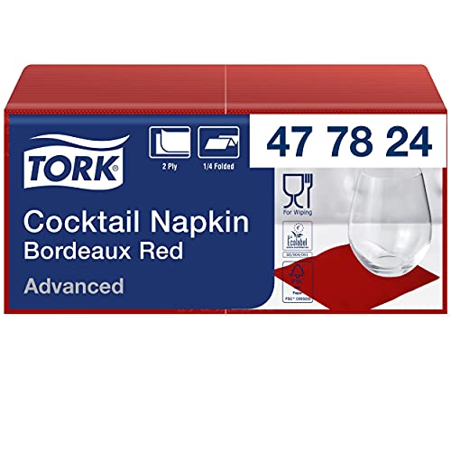 Tork 477824 Cocktailservietten Bordeauxrot / Cocktail Serviette in Advanced Qualität mit 1/4 Falz / 12 x 200 (2400) Servietten / 23,8 x 24 cm (B x L) von Tork