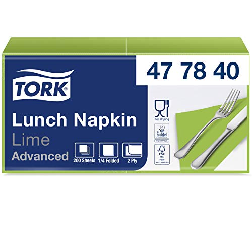 Tork 477840 Lunchservietten Lime / 2-lagige Servietten für kleine Gerichte oder Snacks / Advanced Qualität / 10 x 200 (2000) Papierservietten / 32,6 x 33 cm (B x L) / 1/4-Falz von Tork