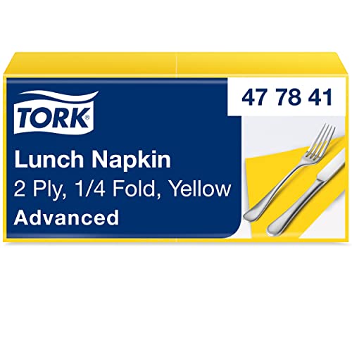 Tork 477841 Lunchservietten Gelb / 2-lagige Servietten für kleine Gerichte oder Snacks / Advanced Qualität / 10 x 200 (2000) Papierservietten / 32,6 x 33 cm (B x L) / 1/4-Falz von Tork