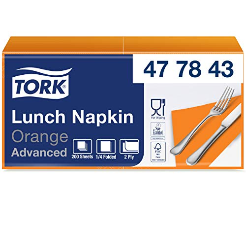 Tork 477843 Lunchservietten Orange / 2-lagige Servietten für kleine Gerichte oder Snacks / Advanced Qualität / 10 x 200 (2000) Papierservietten / 32,6 x 33 cm (B x L) / 1/4-Falz von Tork