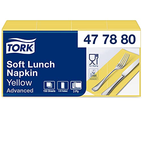 Tork 477880 Soft Lunchservietten Gelb 1/8 Falz / 3-lagige, vorgefaltete Servietten für kleine Gerichte oder Snacks / Advanced Qualität / 10 x 150 (1500) Papierservietten / 32,6 x 33 cm (B x L) von Tork