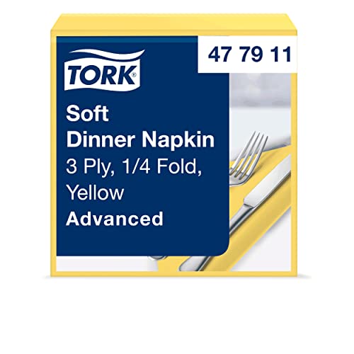 Tork 477911 Soft Dinnerserviette Gelb / Papierservietten 3 lagig / Ideale Qualität und Größe für ein Abendessen / Advanced Qualität / 12 x 100 (1200) Servietten / 39 x 39 cm (B x L) von Tork
