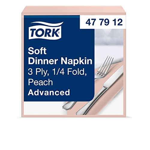 Tork 477912 Soft Dinnerserviette Apricot / Papierservietten 3 lagig / Ideale Qualität und Größe für ein Abendessen / Advanced Qualität / 12 x 100 (1200) Servietten / 39 x 39 cm (B x L) von Tork