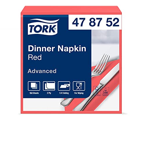 Tork 478752 Dinnerservietten Rot / 2-lagige Papierservietten / Großzügige Maße / Passend für jede Gelegenheit / Advanced Qualität / 12 x 150 (1800) Servietten / 39 x 39 cm (B x L) / 1/4-Falz von Tork