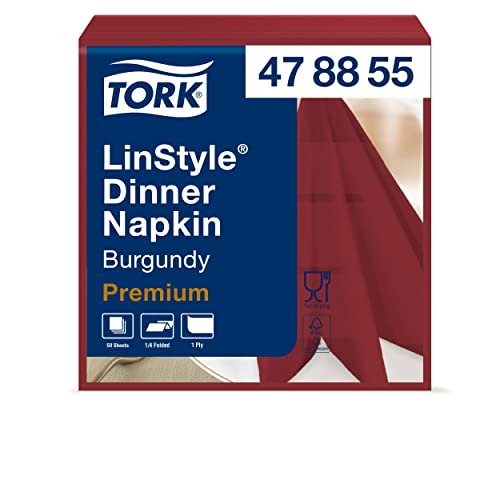 Tork 478855 Linstyle Premium Dinnerservietten Bordeauxrot / Servietten stoffähnlich und saugfähig / 1-lagig / Premium Qualität / 12 x 50 (600) Airlaid Servietten / 39 x 39 cm (B x L) von Tork