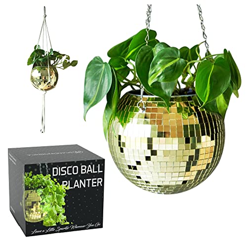 SCANDINORDICA Discokugel blumentopf - Spiegelkugel hängende blumentöpfe, diskokugel Pflanzen, discokugel deko übertopf makramee, Geschenk Freundin | Disco Kugel pflanzentopf – 20 cm Gold von SCANDINORDICA