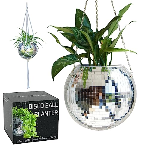SCANDINORDICA Discokugel blumentopf - Spiegelkugel hängende blumentöpfe, diskokugel Pflanzen, discokugel deko übertopf makramee, Geschenk Freundin | Disco Kugel pflanzentopf – 25 cm Silber von SCANDINORDICA