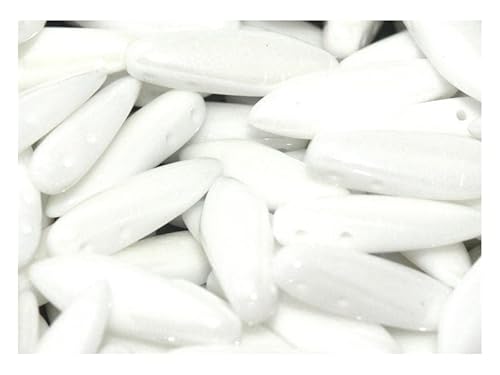 100 Stück 2-Loch Dolchperlen 5x16mm, Kreideweißes Schimmern, Tschechisches Glas (2-Hole Dagger Beads) von SCARA BEADS GET INSPIRED