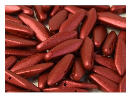 100 Stück 2-Loch Dolchperlen 5x16mm, Lava Rot, Tschechisches Glas (2-Hole Dagger Beads) von SCARA BEADS GET INSPIRED