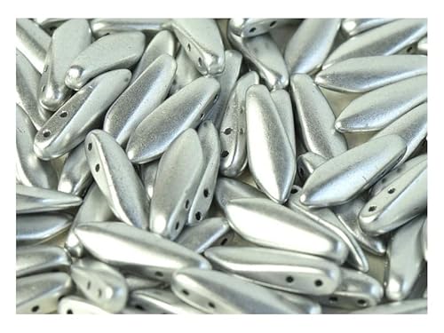 100 Stück 2-Loch Dolchperlen 5x16mm, Silber Allu Mat, Tschechisches Glas (2-Hole Dagger Beads) von SCARA BEADS GET INSPIRED