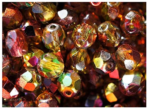 100 Stück Feuerpolierte Perlen 8 mm, Magic Red-Yellow (Crystal Magic Apple), Tschechisches Glas von SCARA BEADS GET INSPIRED