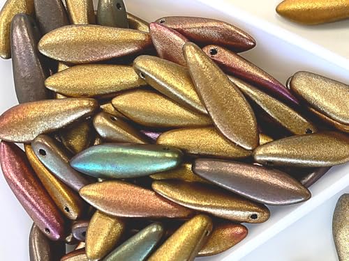100 pcs Dolchperlen 5x16 mm, Altgold, Tschechisches Glas von SCARA BEADS GET INSPIRED