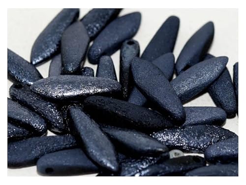 100 pcs Dolchperlen 5x16 mm, Jet, Lagoon geätzt voll, Tschechisches Glas (Dagger Beads) von SCARA BEADS GET INSPIRED