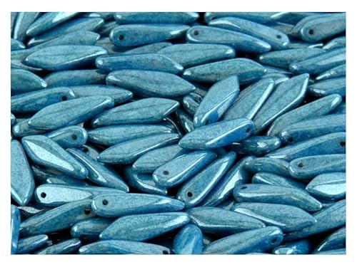 100 pcs Dolchperlen 5x16 mm, Kreideweil Baby-Blau Glanz, Tschechisches Glas (Dagger Beads) von SCARA BEADS GET INSPIRED