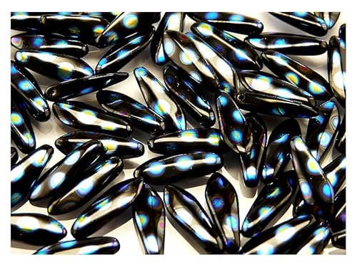 100 pcs Dolchperlen 5x16 mm, Schwarz, AB-Punkte, Tschechisches Glas (Dagger Beads) von SCARA BEADS GET INSPIRED