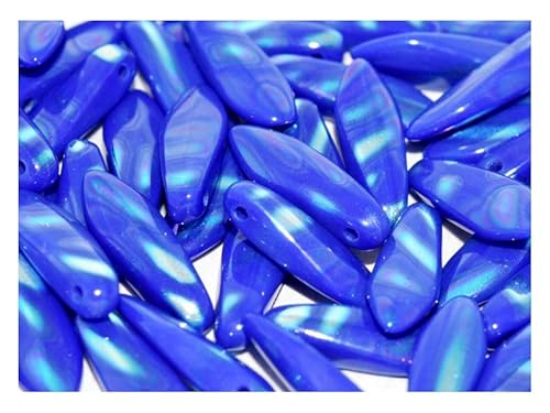 100 pcs Dolchperlen 5x16 mm, Undurchsichtiges Blau AB-Streifen, Tschechisches Glas (Dagger Beads) von SCARA BEADS GET INSPIRED