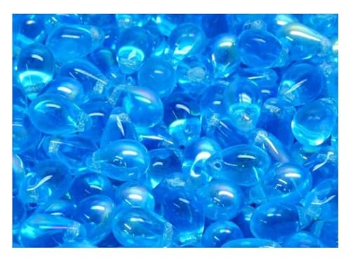 100 pcs Teardrop Perlen 6x9 mm, Aquamarin AB, Tschechisches Glas (Teardrop Beads) von SCARA BEADS GET INSPIRED