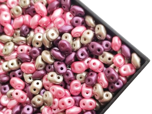 20 g SuperDuo Rocailles 2,5x5 mm, 2 Löcher, Tschechisches Glas, Alabaster Pastell Rosa Bordeaux Hellbraun von SCARA BEADS GET INSPIRED