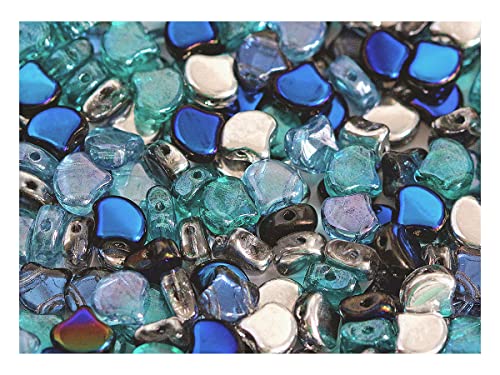 30 pcs Ginkgo Perlen 7.5x7.5x3.4 mm, 2-Loch, Blau Silber Mischen, Tschechisches Glas (Ginko Beads) von SCARA BEADS GET INSPIRED
