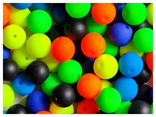 Mix Round Beads, 6 mm, 35 g, Mischung aus Tschechischen Runden Press- und Neonperlen von ScaraBeads, Böhmisches Glas, Schwarz Matt mit Neon-Set (Gelb, Orange, Grün, Dunkelblau, Blau) von SCARA BEADS GET INSPIRED