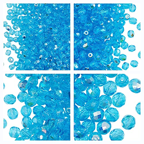 Set aus Tschechischen Glasfeuerpolierten Perlen in Aquamarine AB Farbe zum Herstellen von Schmuck und Bastelarbeiten - Verschiedene Größen 3 mm, 4 mm, 6 mm, 8 mm. Insgesamt 275 Stück. von SCARA BEADS GET INSPIRED