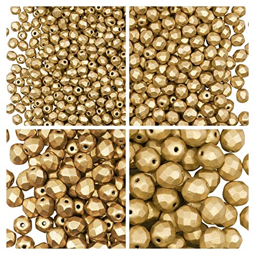 Set aus Tschechischen Glasfeuerpolierten Perlen in Aztec Gold Farbe zum Herstellen von Schmuck und Bastelarbeiten - Verschiedene Größen 3 mm, 4 mm, 6 mm, 8 mm. Insgesamt 275 Stück. von SCARA BEADS GET INSPIRED