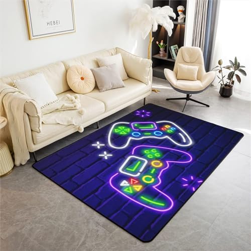 3D Gamer Controller Teppich Teenager Graffiti Neon Spielkonsole Motive Dekoration Carpets rutschfeste Fußmatte Teppiche Schlafzimmer Teenager Junge Wohnzimmer Spiel Krabbelmatte (Colour3,120 x 160cm) von SCAUA