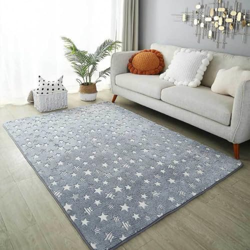 Leuchtteppich Einhorn Leuchtender Wohnzimmerteppich Mond Sterne Kinder Schlafzimmer Nachttischteppich Baby Spiel Krabbelmatte Kindergarten Kinderzimmer Deko kinderteppich (Farbig 3, 120x200 cm) von SCAUA