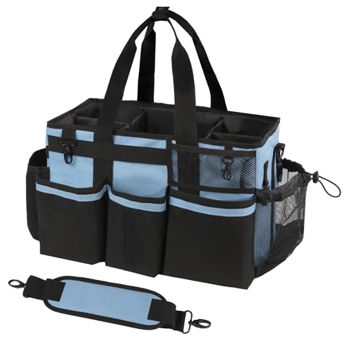 SCAVATA Tragbarer Reinigungs-Caddy, Reinigungs-Caddy mit Griff und Schultergurten für Haushälterinnen, unter der Spüle und Auto-Reinigungswerkzeug-Organizer, Tasche mit 4 faltbaren Trennwänden (blau) von SCAVATA