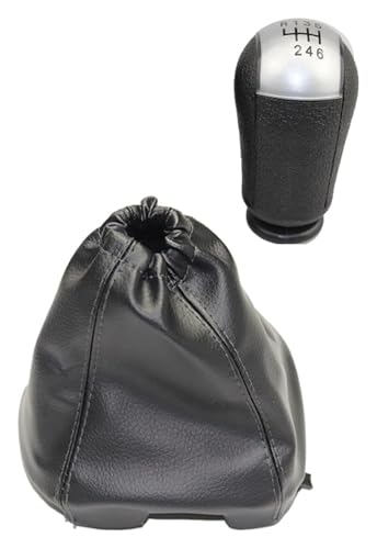 Manuell Schaltknauf Kompatibel mit Ford Kompatibel mit Transit Van MK7 2006-2013 Auto 5 6 Gang Schaltknauf Hebel Stick Kopf Griff Gaitor Boot Cover(Silver 6 Speed Set) von SCBSTKBGGW