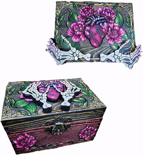 2023 Skull And Nature Hidden Key Box，Skull Art Hidden Key Box ， Treasure Chest Trinket Box With Hidden Storage Compartment Jewelry Box, Decorative Small Wooden Box (Color : B, Size : 23cm) von SCDOA