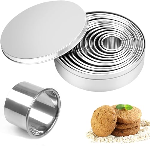 12 Stück Runde Ausstechformen, Ringe Keksausstecher Edelstahl Donut Ausstecher mit Aufbewahrungsbox, Cookie Cutter Set zum Backen Von Teig GebäCk Keksformen von SCDZY