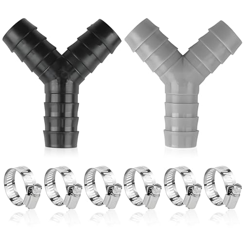 2-Wege Y-Verteilerstück, 2 Stück Y-Schlauchverbinder Y Verteiler Zulaufschlauch mit 6 Schlauchschellen Abfluss Waschmaschine Adapter (Schwarz + Grau) von SCDZY