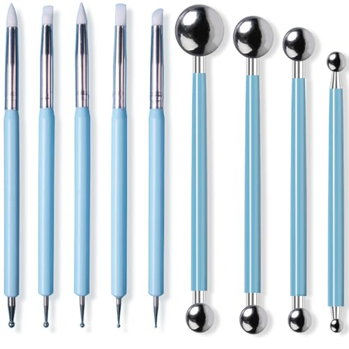 9 Stück Modellierwerkzeug, Töpferwerkzeug Keramik Werkzeug Set Schnitzwerkzeug Set Modellierkugel und Prägestift Werkzeug Polymer Clay Sculpting Tools, Blau von SCDZY